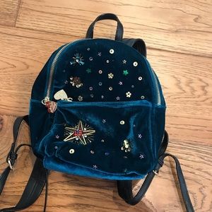 teal velvet beaded backpack